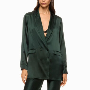 Silk Laundry Dark Green Oversized Blazer SMALL Boxy Unstructured Designer $345